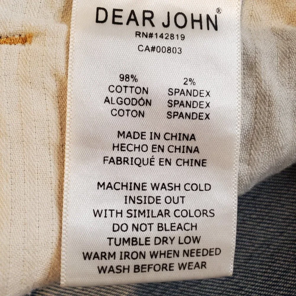 DEAR JOHN SZ 31 BLAIRE STRAIGHT LEG Stretch Distressed Cuffed 5Pocket Blue Jeans